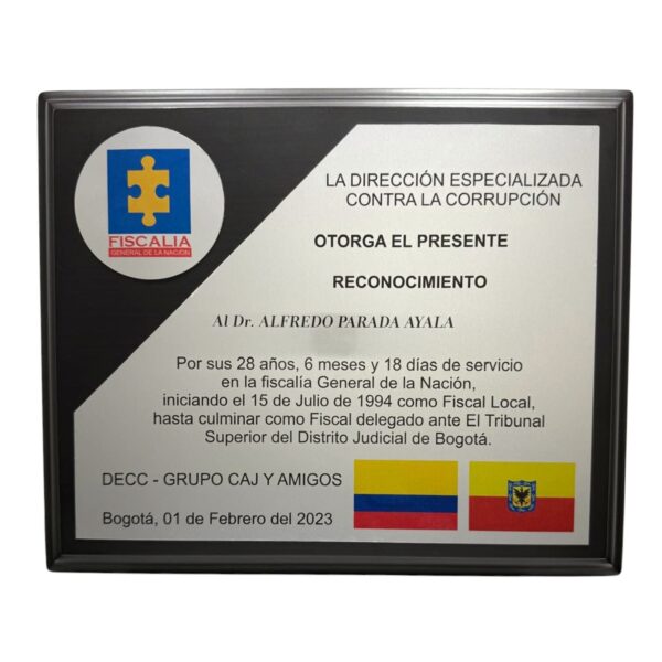 PLACA CONMEMORATIVA SUBLIMADA 1